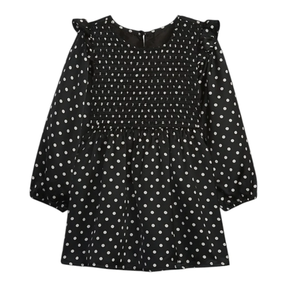 Gap Baby Black With Gray Polka Dots Smocked Long-Sleeve Dress - Size 2 Years